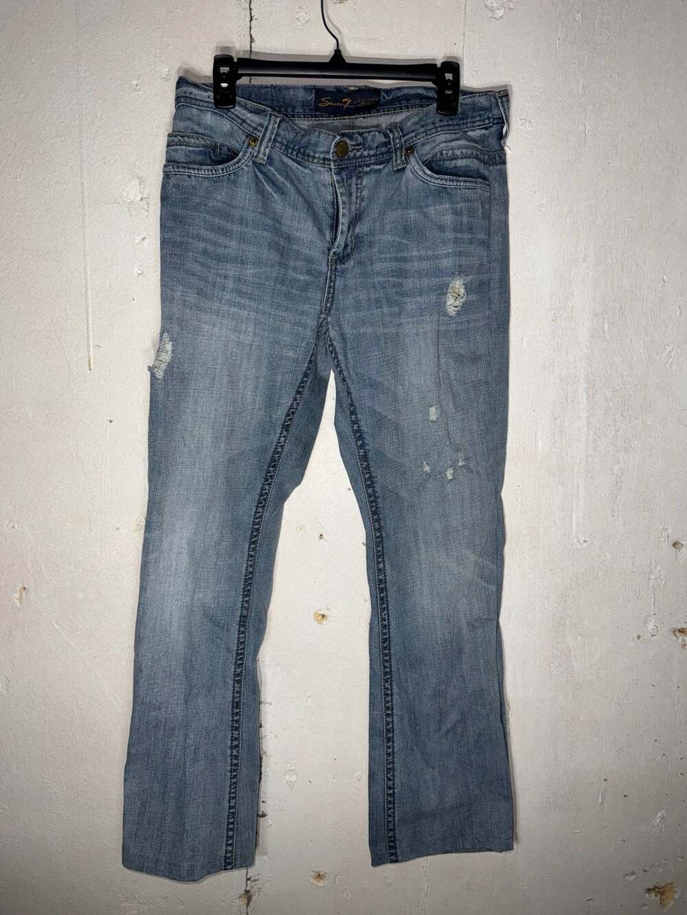 Seven7 Men's Distressed Bootcut Jeans Size 34x34 Light Wash Denim